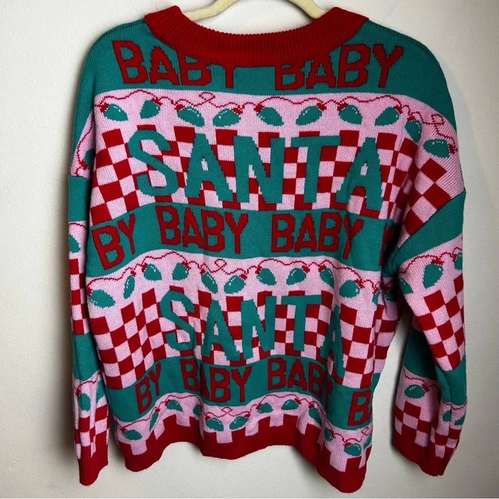 Santa Baby pink and red checkered Christmas sweater by Grayson Threads size: XL - Picture 8 of 9